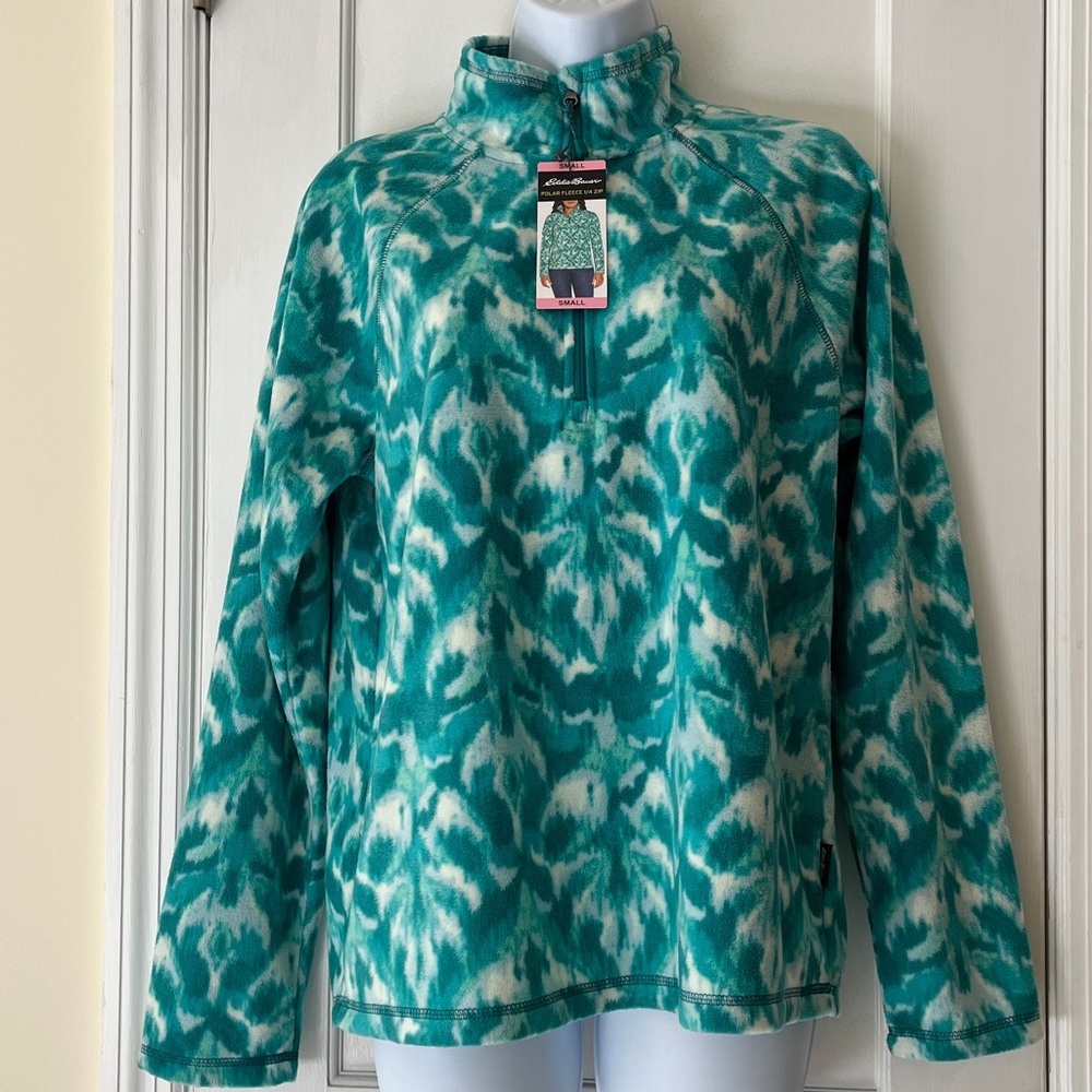 NWT EDDIE BAUER Polar Fleece  1/4 Zip Jacket Top‎ Women’s Small Turquoise Ikat